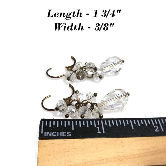 Vintage Clear Crystal Beaded Cluster Lever-back Earrings, 1 3/4 Inches - Picture 5 of 5